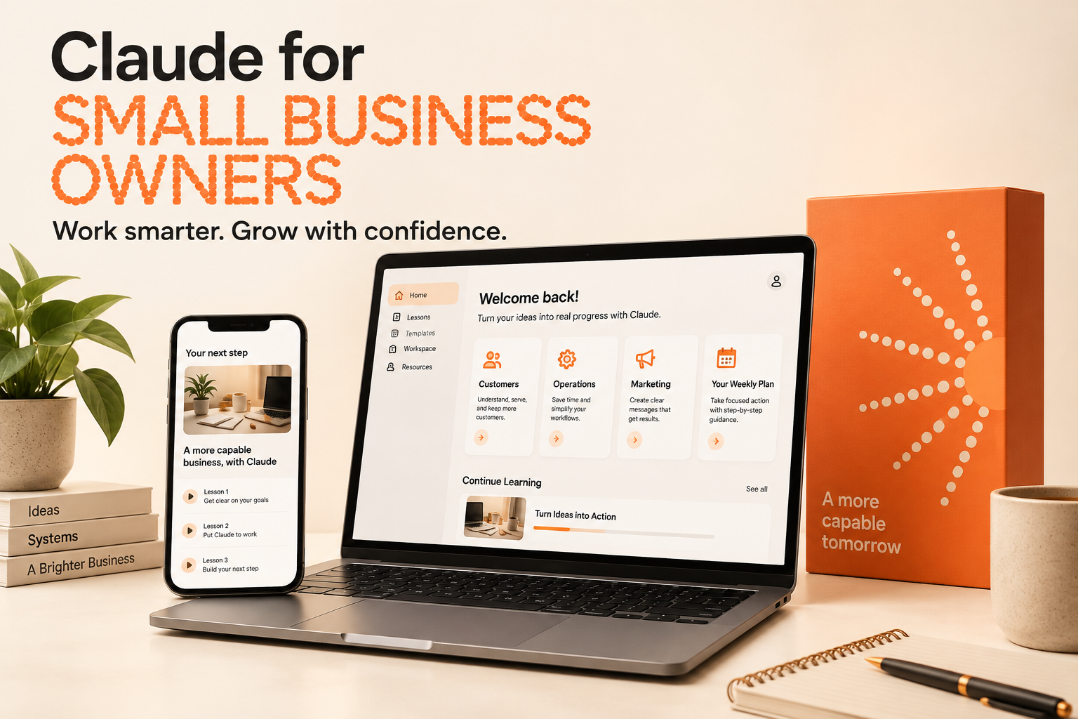 Claude for Small Business Owners course promo showing business workflow mockups